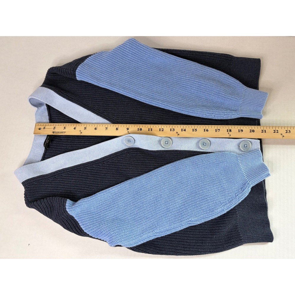 Talbots Petite LP Pima Cotton Cardigan Sweater Navy Blue Light Blue Button Front - Picture 6 of 10